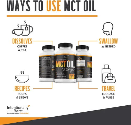 Miniatura 5 de Intentionally Bare Cápsulas de aceite MCT C8 puro orgánico – 99.2% C8, .8% C10 MCT pastillas – Energía sostenida, estado de ánimo y enfoque