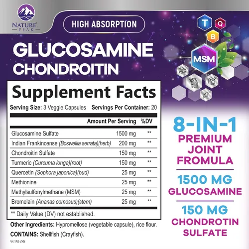 Miniatura 2 de Glucosamina condroitina, MSM y cúrcuma – Suplemento de apoyo articular extra fuerte con 1500 mg de sulfato de glucosamina por porción