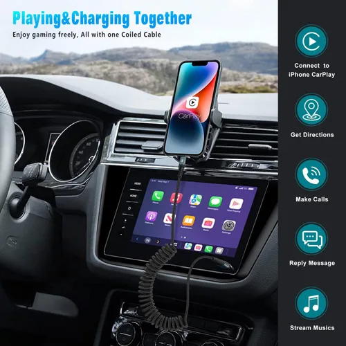 Miniatura 2 de JUKEKUL Cable Lightning en espiral de 3 pies de nailon trenzado, cargador de iPhone de carga rápida para automóvil [certificado Apple MFi], Gris