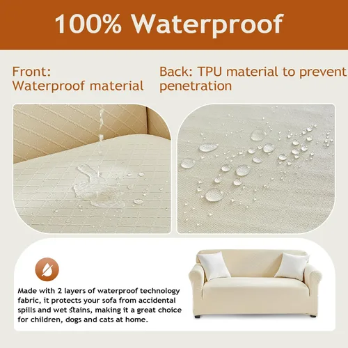 Miniatura 7 de Tokokimo Funda de sofá biplaza 100% impermeable, protector de muebles a prueba de fugas para niños, mascotas (sofá biplaza, beige) con margen