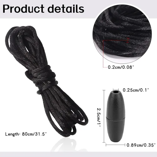Miniatura 3 de 30 juegos de cordones de collar de repuesto con cierres separables, cordón de nailon para bricolaje, cordón de collar y hebilla de plástico con Negro
