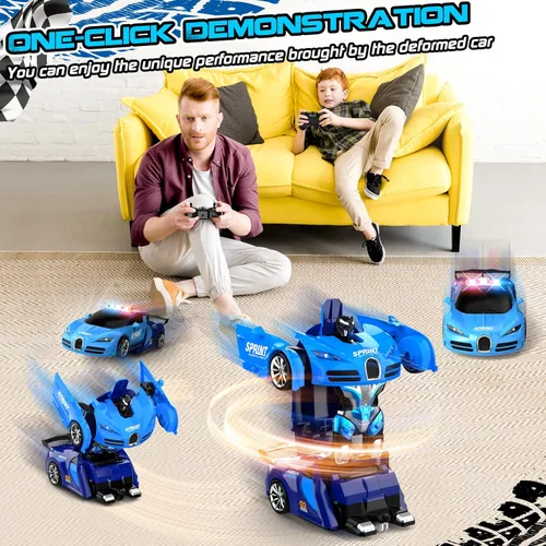 Miniatura 6 de Carro de control remoto, transformación con un clic en robot, carro de juguetes transformable para niños, deformación suave, modo demostración, Azul