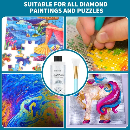 Miniatura 6 de LANBEIDE Sellador de Pintura de Diamante Actualizado 200ML (6.8 fl oz) con Pincel de Silicona 2 Paquetes, Sellador de Pegamento para Pintura