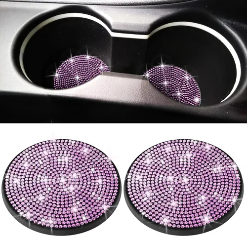 Miniatura 17 de BFXM 2 piezas de portavasos brillantes, portavasos antideslizantes de silicona con diamantes universales de 2.75 pulgadas, accesorios brillantes