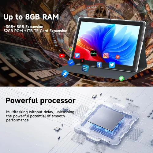 Miniatura 4 de HOTTABLET Tablet Android 14.0 de 7 pulgadas con funda protectora, 8 GB (4+4 GB expandir) RAM+ 32 GB ROM, pantalla IPS, cámara dual, Bluetooth 5.0
