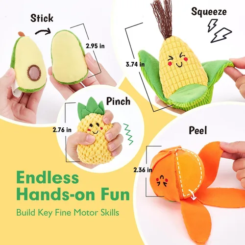 Miniatura 3 de Hahaland Juguetes sensoriales para bebés - 16 piezas Mi primera fruta Verdura Clasificación de color de alimentos de juego crujiente, sonajero