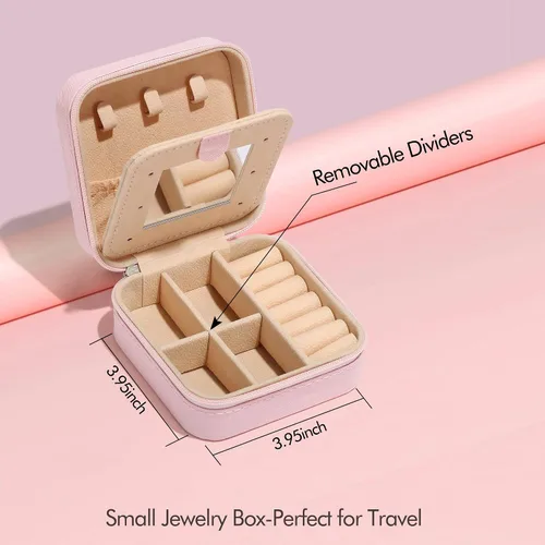 Miniatura 3 de Parima Caja organizadora de joyas Joyero de viaje Organizador de anillos, collares y aretes Pequeño, rosa