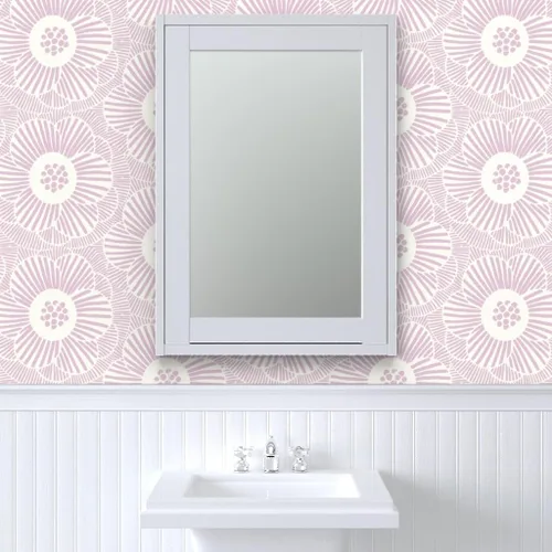 Miniatura 9 de Spoonflower Papel tapiz autoadhesivo de 6 x 2 pies - Florals Blooms Cream Mauve Flower Pale Home Flowers Midcentury Modern Custom Removable Wallpaper