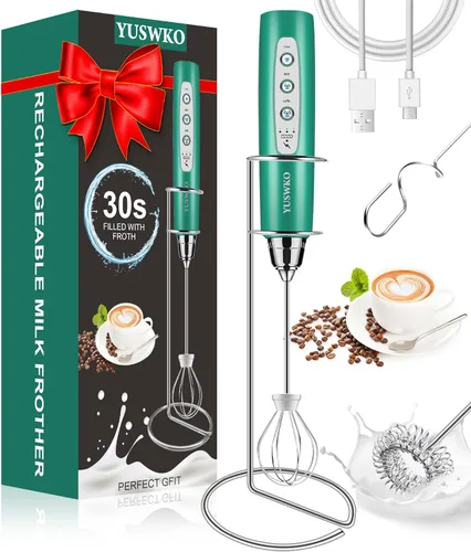 Miniatura 19 de YUSWKO - Espumador de leche recargable de mano con 3 cabezas, mezclador de bebidas con 3 velocidades ajustables para latte, cappuccino, chocolate