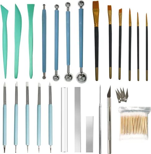 Miniatura 9 de DIYOOHOMY 9 herramientas de arcilla polimérica, lápiz óptico de bola, herramientas de escultura de silicona para cerámica, pintura de puntos, arte