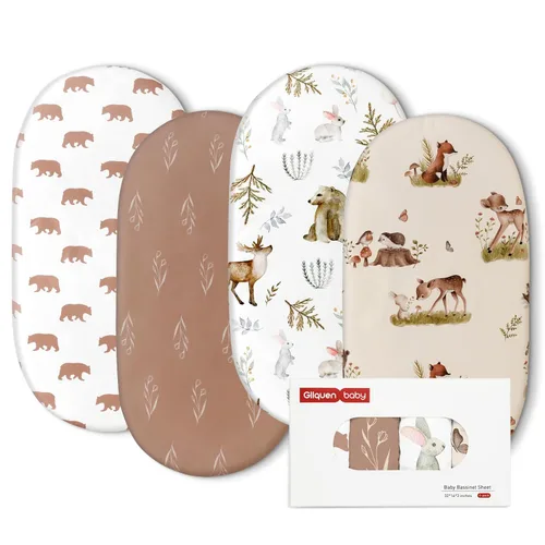 Miniatura 10 de Gllquen Baby Paquete de 4 sábanas de moisés, transpirable y acogedora, sábana bajera elástica para cuna de viaje, patrón floral de moda, sábanas
