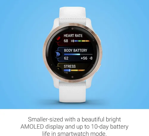 Miniatura 3 de Garmin Venu 2S, reloj inteligente GPS de tamaño pequeño con funciones avanzadas de monitoreo de salud y fitness, bisel de oro rosa con caja blanca