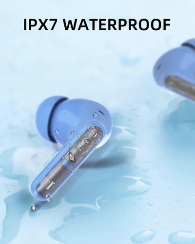 Miniatura 6 de Auriculares inalámbricos azules P1 PRO, auriculares inalámbricos Bluetooth con micrófonos de llamada clara, ajuste cómodo, IPX7 impermeable, batería