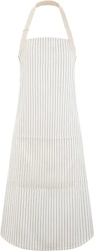 Miniatura 6 de Adjustable Bib Apron for Women Men, 80% Cotton Striped Cooking Apron with Large Pocket, Water Repellent