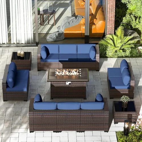 Miniatura 23 de Gotland Juego de muebles de patio de 8 piezas con mesa con fogón, muebles de ratán para exteriores para todo tipo de clima con respaldo alto de 2