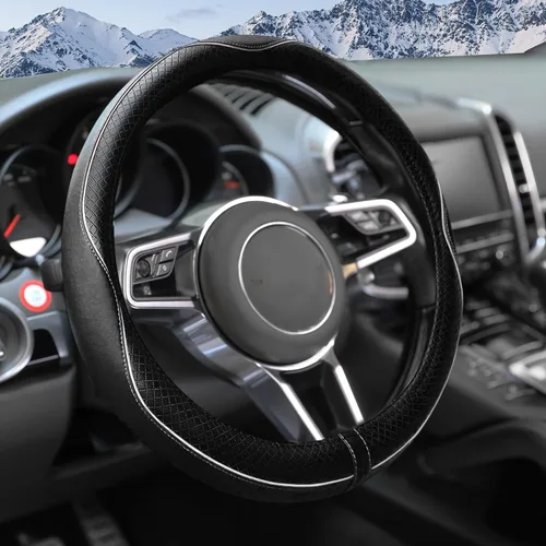 Miniatura 9 de Funda para volante, accesorios de automóvil de 14.5 a 15 pulgadas, funda de cuero de microfibra antideslizante y transpirable, cálida en invierno