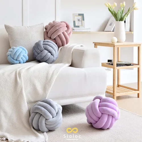 Miniatura 2 de Sioloc - Almohadas de nudo suave, cojín redondo para decoración del hogar, almohada de bola anudada hecha a mano (7.8 pulgadas, color gris)
