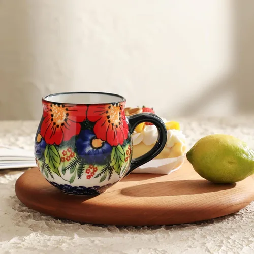 Miniatura 7 de ALMA Tazas de café de cerámica de 12 oz/12.8 fl oz, taza de café única para mujeres, aptas para horno de microondas, flores de la selva