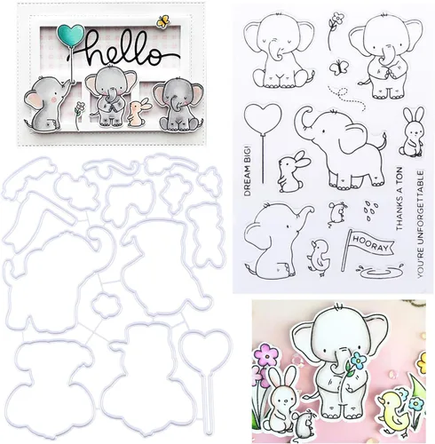 Troqueles con sello de elefante de amigos con sello de elefante, troqueles de corte en relieve, plantilla 3D, troqueles de corte de metal para