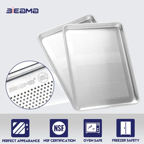 Miniatura 3 de BIEAMA Paquete de 12 bandejas perforadas de aluminio de tamaño medio de 18 x 13 pulgadas, bandejas de galletas para equipos de panadería comercial