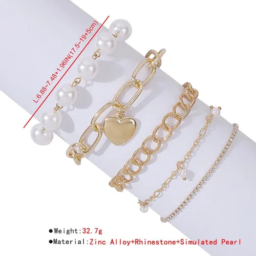 Miniatura 7 de Zeelina Pulsera de gargantilla de diamantes de imitación con cadena de clip de perlas doradas apilable ajustable conjunto de joyería de moda