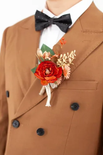 Miniatura 5 de Ansofi Juego de 6 boutonniere naranja quemado para hombres para boda, novios padrinos de boda, boutonniere para ceremonia de boda rústica bohemia