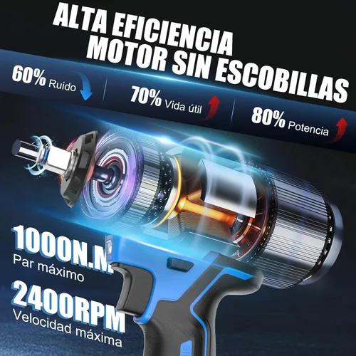 Miniatura 2 de AZZUNO Llave de impacto eléctrica de 737 pies (1000 N.m), destornillador de impacto inalámbrico sin escobillas de 1/2 pulgada con cargador rápido