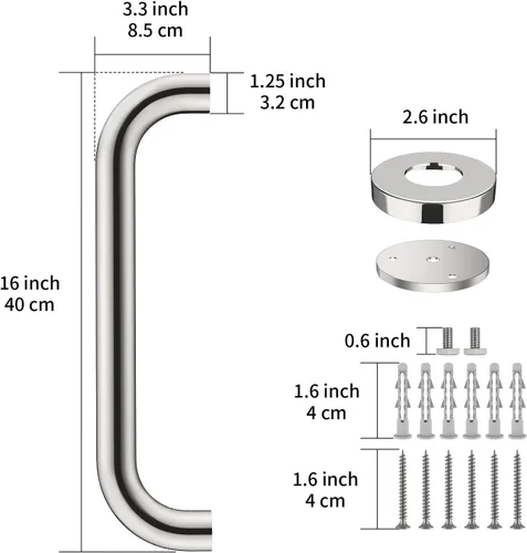 Miniatura 2 de Paquete de 2 barras de regadera de 16 pulgadas - Diámetro de 1.25", mango de barra de regadera de baño de acero inoxidable cromado ZUEXT, barra