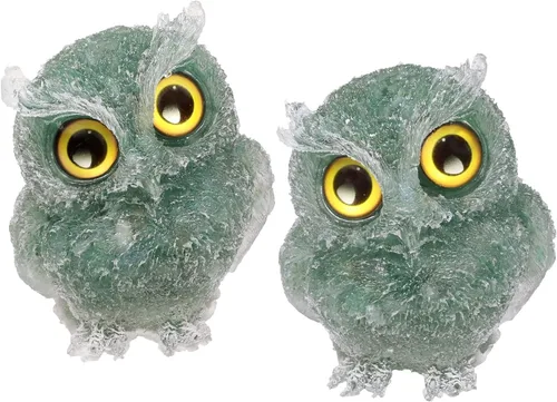 Miniatura 14 de TUMBEELLUWA Juego de 2 mini adornos de figura de búho de cristal de amatista, estatuas decorativas de búho de resina para mesa de oficina en casa