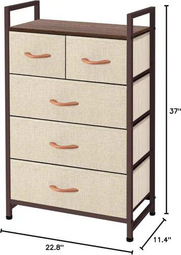 Miniatura 8 de Unidad organizadora de tela con 5 cajones, fácil montaje, torre de almacenamiento vertical para armario, dormitorio, entrada, beige