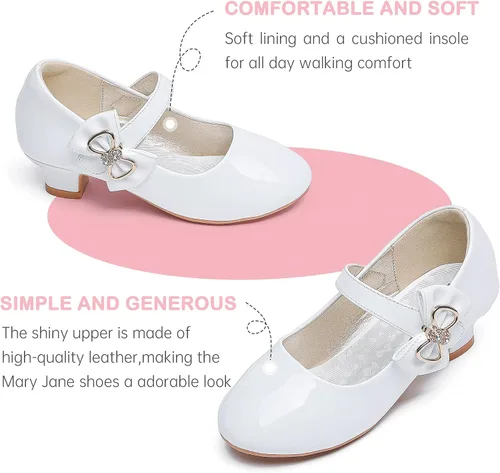 Miniatura 5 de Dufannie Zapatos de vestir para niñas, zapatos de tacón bajo de princesa, zapatos planos con purpurina para bodas y fiestas