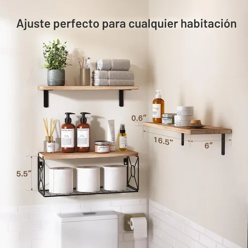 Miniatura 3 de Estantes de Baño Amada sobre Inodoro con Cesta de Almacenamiento, Estantes Flotantes, Estantes de Pared para Organización del Hogar y Decoración