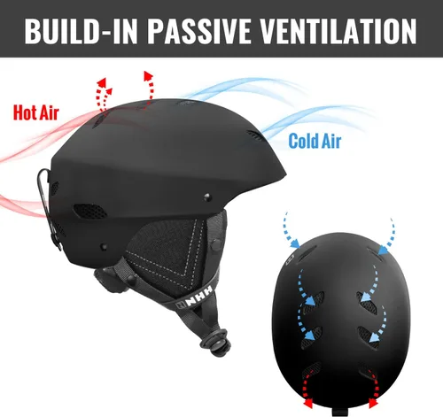 Miniatura 4 de NHH Casco de esquí y snowboard, casco de deportes de nieve, compatible con forro extraíble y almohadillas para los oídos para hombres, mujeres