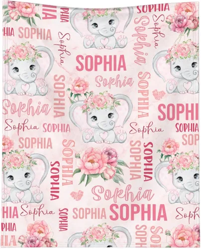 Manta personalizada de elefante para bebés, manta de franela rosa personalizada con nombre para niñas y niños, mantas suaves para sofá y cama,