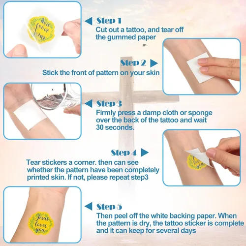 Miniatura 3 de Landhoow 240 piezas de tatuajes de Jesús te ama, tatuajes temporales con purpurina para la cara, calcomanías para el cuerpo, accesorio de disfraz