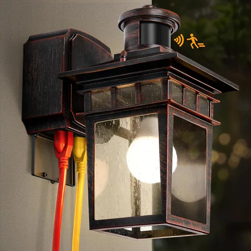 Miniatura 8 de Luces de Porche Exteriores con Sensor de Movimiento con Toma GFCI, 3 Modos de Luminaria Exterior del Anochecer al Amanecer, Luminaria de Iluminación