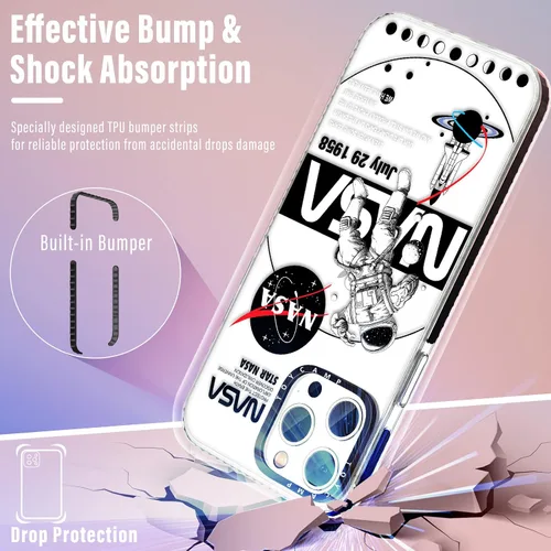 Miniatura 4 de Toycamp Funda para iPhone 13 Pro Max Blanca Con soporte de anillo, lindo astronauta, divertido diseño de dibujos animados, para niñas