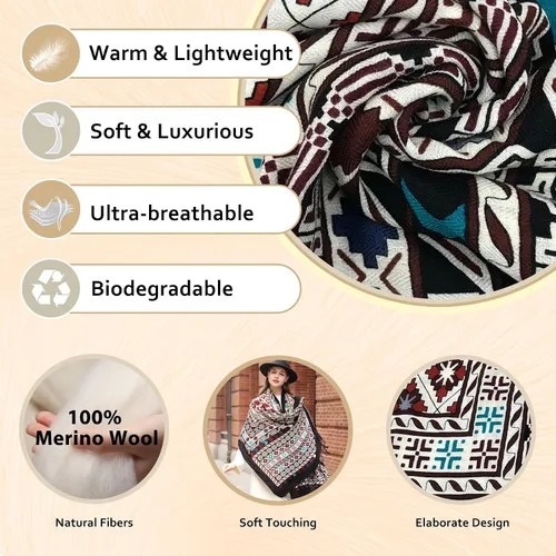 Miniatura 117 de DANA XU Manta de pashmina extragrande 100% de lana merina, bufanda de viaje, bufanda de cachemira para mujer, otoño e invierno, chal de gran