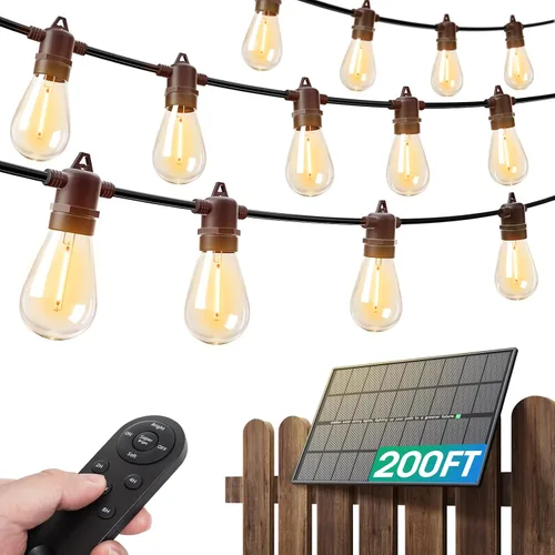 Miniatura 14 de addlon Cadena de luces solares de 54 pies (48+6) para exteriores, impermeables con carga USB y control remoto - Luces de patio con energía solar