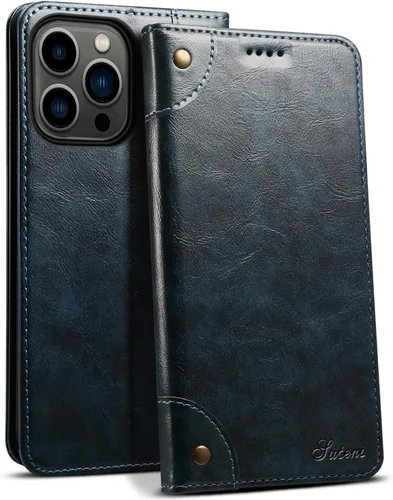 Miniatura 7 de SINIANL Funda compatible con iPhone 15, funda de piel azul con soporte magnético, soporte para tarjetas de crédito, funda tipo cartera