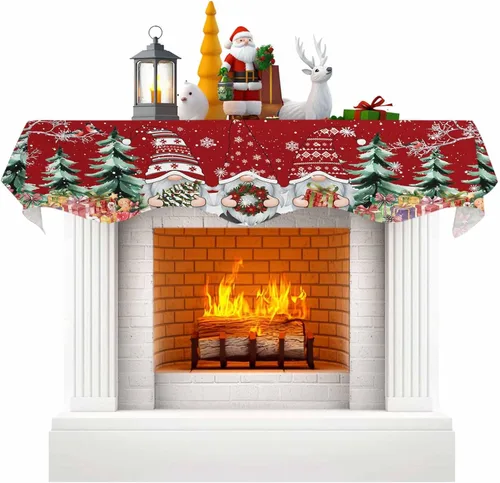 Miniatura 7 de Bufanda roja de gnomos de Navidad, decoración de chimenea para sala de estar, bolas de árbol de Navidad, copo de nieve de invierno, chimenea