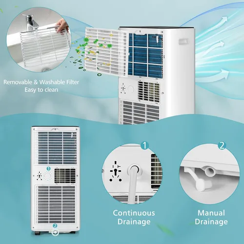 Miniatura 8 de GOFLAME Aire acondicionado portátil de 10000BTU, unidad de refrigeración de CA con ventilador y deshumidificador, temporizador de 24 horas, pantalla