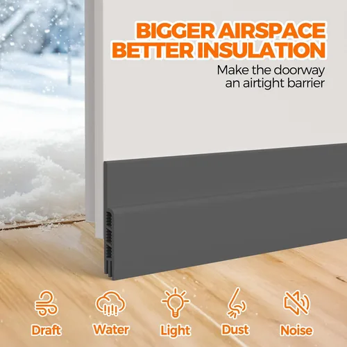 Miniatura 2 de Holikme Burlete para puerta de 41 pulgadas, para debajo de la puerta, bloqueador de corrientes de aire para puertas, tapón de ruido, adhesivo Gris