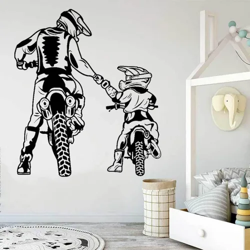 Pegatina de pared para motocicleta, familia, padre, hijo, montaña, buggy, pista, niño, decoración de la habitación, pegatina de vinilo