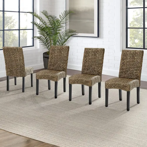 Miniatura 2 de Crosley Furniture Edgewater - Juego de 4 sillas de comedor de ratán de fibra natural tejidas a mano, color hierba marina