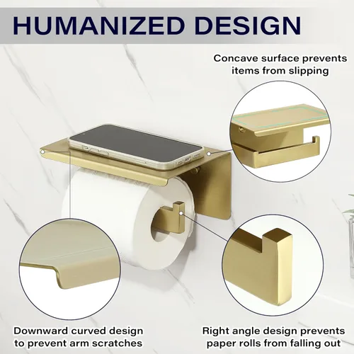 Miniatura 3 de Alise Soporte de papel higiénico, Soporte de tisú de baño con estante, Dispensador de almacenamiento de rollo de papel higiénico SUS304 de acero