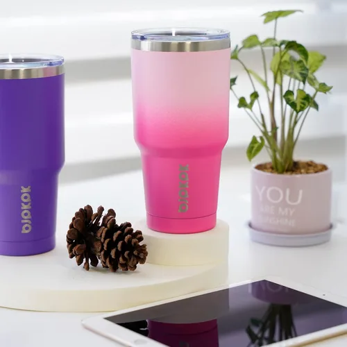 Miniatura 4 de BJPKPK Vaso de acero inoxidable de 30 onzas con tapa y pajita, aislado al vacío, vaso de agua y café de doble pared, color morado Púrpura-30oz