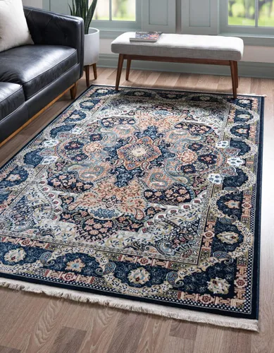 Miniatura 11 de Unique Loom Narenj Collection - Alfombra clásica con diseño texturizado de medallón, 3 x 5 pies, color azul y negro