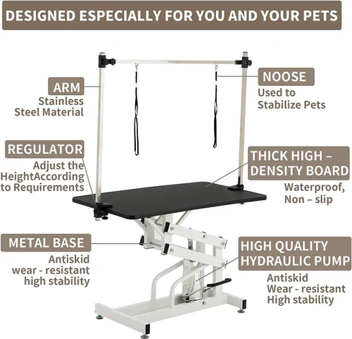 Miniatura 4 de Mesa hidráulica de aseo para perros pequeños y grandes, mesa profesional de aseo de mascotas resistente con brazo superior ajustable y soga, rango