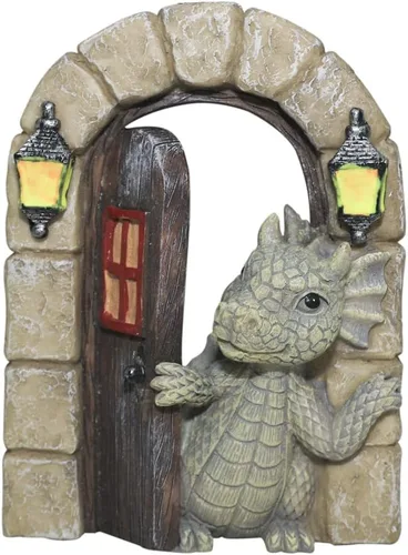 Miniatura 6 de SHOWFEICAT Adorno de jardín de dragón de resina, adorno para manualidades, estatua de hada, puerta, patio, arte al aire libre y jardín, luz solar